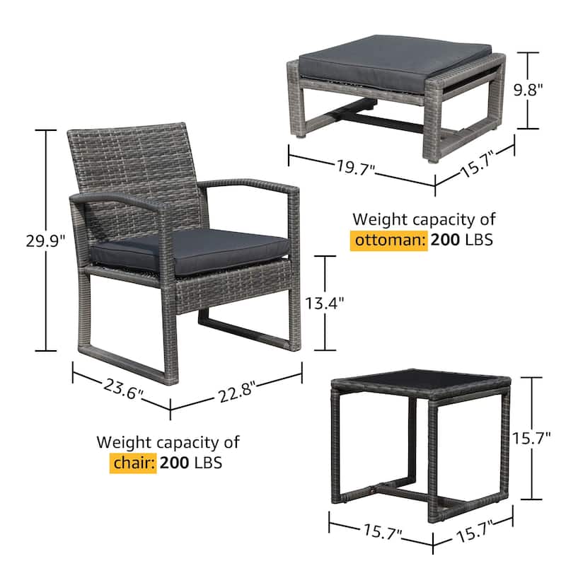 5-Piece Patio Wicker Chat Set with Armchairs, Ottomans and Side Table