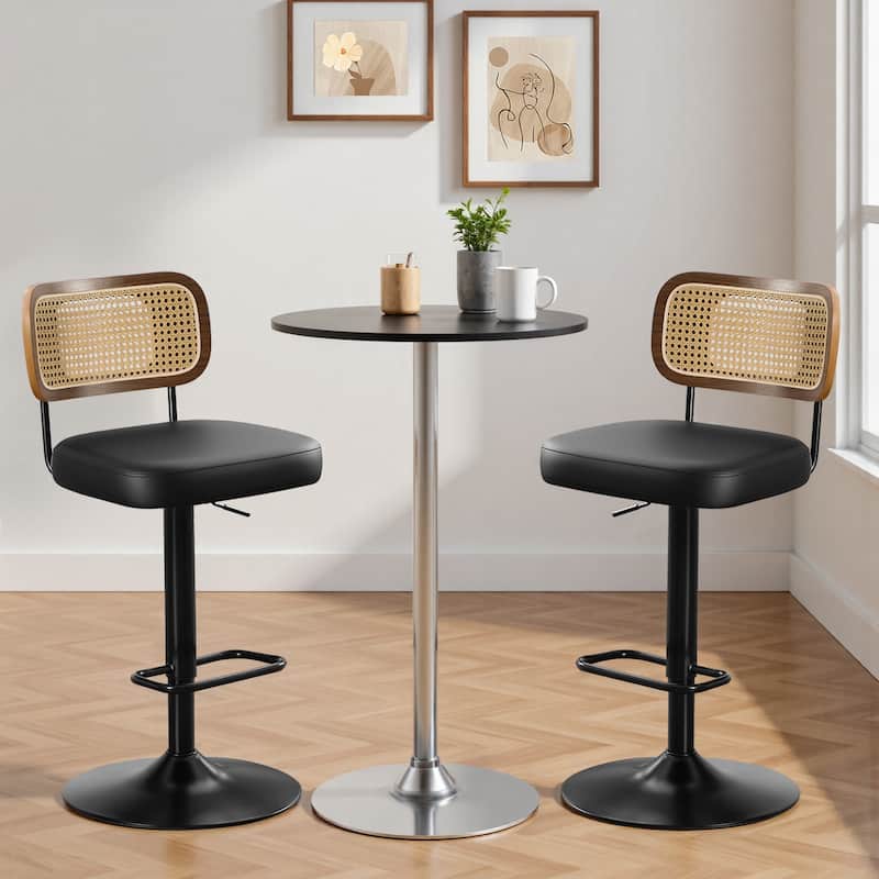 Adjustable Height Swivel Bar Stools with Back and Footrest - 17.7"W x 15.75"D x 35"-42.9"H