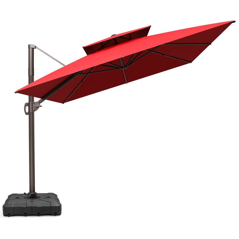 9 x 12 FT Outdoor Patio Double Top Rectangular Cantilever Umbrella with Wheel Base