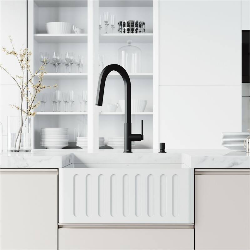 Vigo VGRA2418CSK1 Matte Stone 24" Farmhouse Single Basin Solid Surface