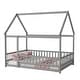 preview thumbnail 55 of 127, Wood Toddler House Bed with Roof Frame and Safety Guardrails Montessori Floor Bed without Slats No Door Houseshaped Platform Bed