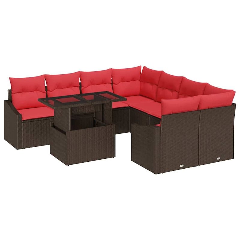 vidaXL 9 Piece Garden Sofa Set with Cushions - 91.9×92.1×27.2