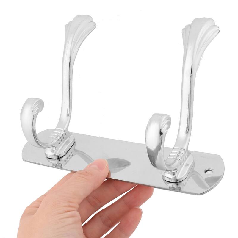 Family Stainless Steel 2 Hooks Wall Mounted Towel Scarf Clothes Rack - Silver Tone
