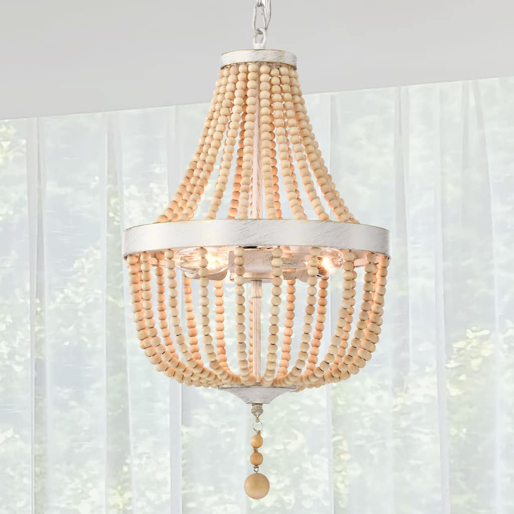 Wood Bead Chandelier 3-Light Wood Bead Light Boho Pendant Light
