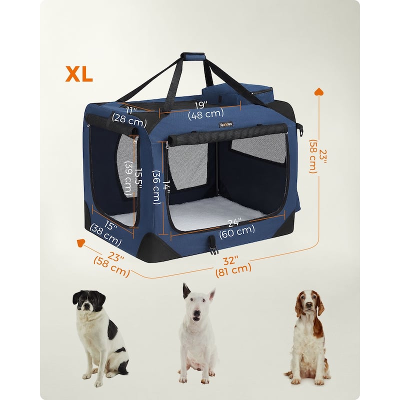 Metal Frame Oxford Fabric Foldable Soft Pet Carrier with Mesh Windows and Side Pockets