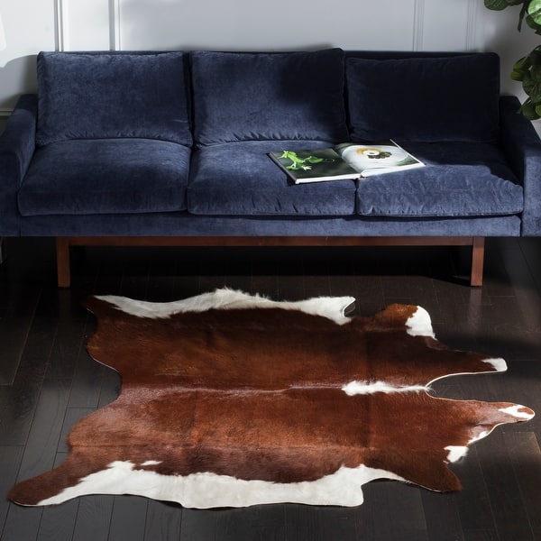 slide 2 of 26, SAFAVIEH Handmade Cow Hide Lorean Cabin & Lodge Leather Rug 4'7" x 5'8" - Brown/White