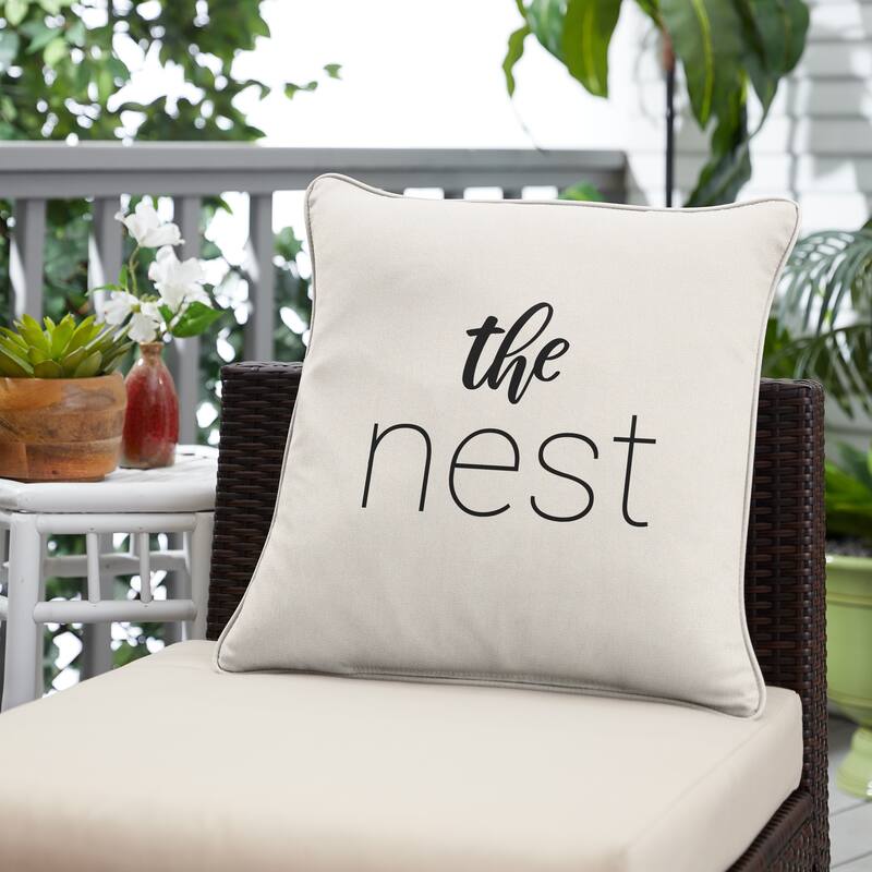 Sunbrella Indoor/Outdoor Single Embroidered Pillow - "The Nest" - 18 in L x 18 in W