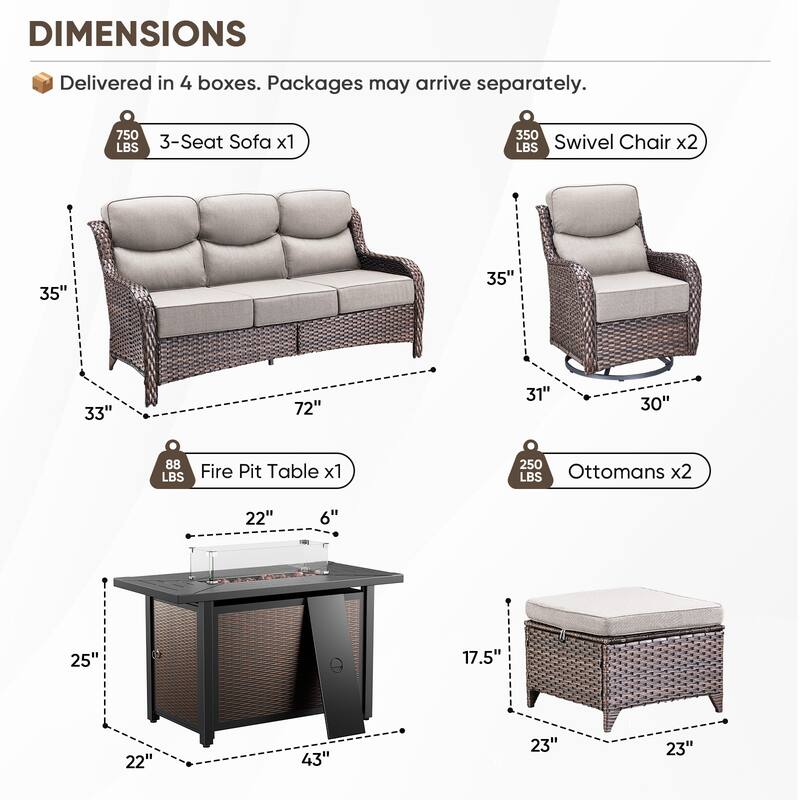 Pocassy Patio Furniture Set with 43 inch Fire Pit Table