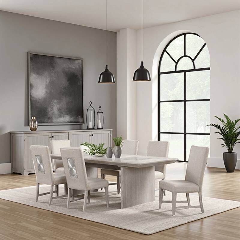Diaz 72-90 Inch Extendable Dining Table, Glass and Light Gray Wood