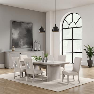 Diaz 72-90 Inch Extendable Dining Table, Glass and Light Gray Wood