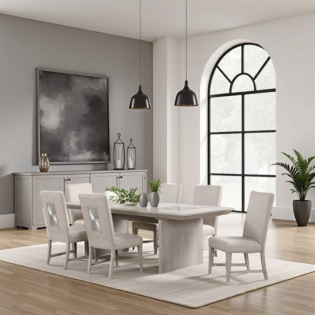 Diaz 72-90 Inch Extendable Dining Table, Glass and Light Gray Wood