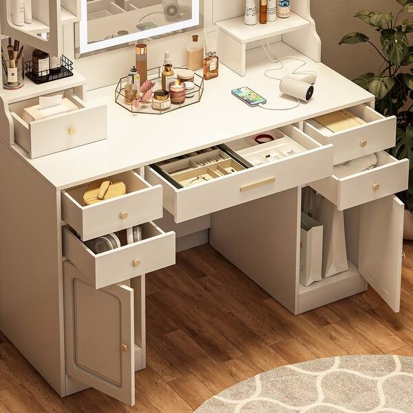 white and brown dressing table Dressing Table with Shelves and Drawer || Make up Table|| Organizer fo –  Caspian Furnitures