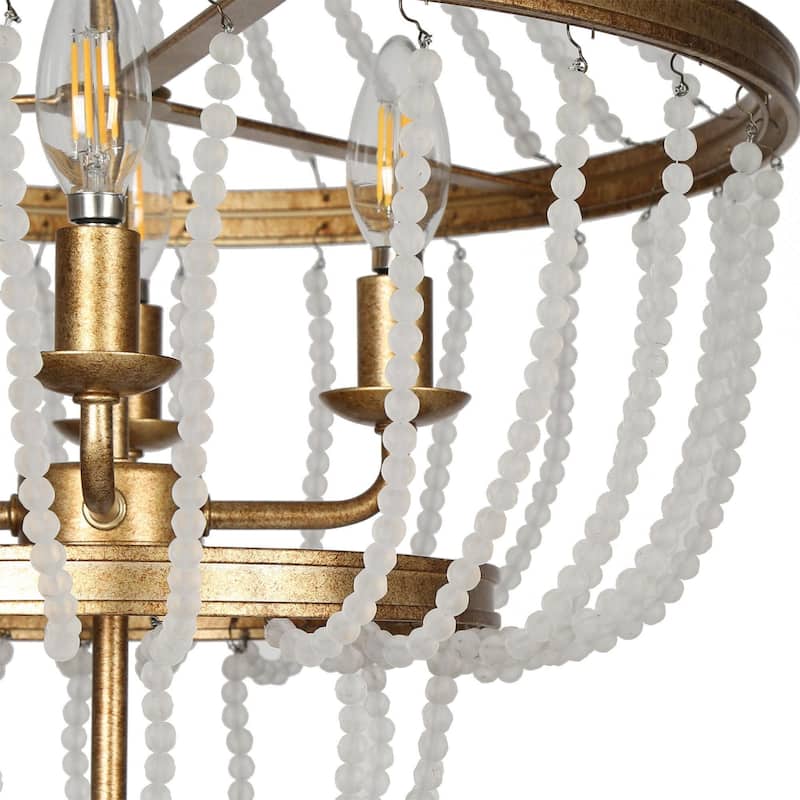 Modern Glam Empire 4-lights Beaded Chandeliers Candle Lantern Ceiling Lights Frosted Crystal Beads Entryway Dining Room