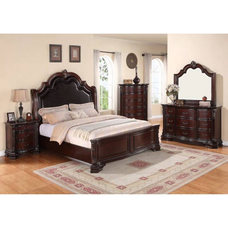 1pc Traditional Nightstand End Table with Three Storage Drawers Brown Cherry Decorative Drawer Pulls Solid Wood