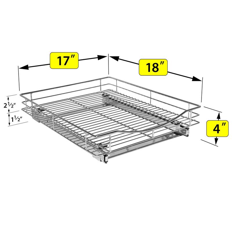 LYNK PROFESSIONAL® Pull Out Cabinet Organizer, 17"W x 21"D - Slide Out Drawers for Kitchen Cabinets - Chrome