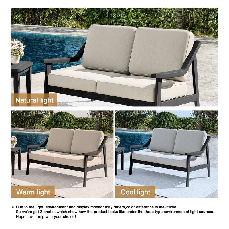 Outdoor Teak Wood Slat Back Patio Loveseat Sofa