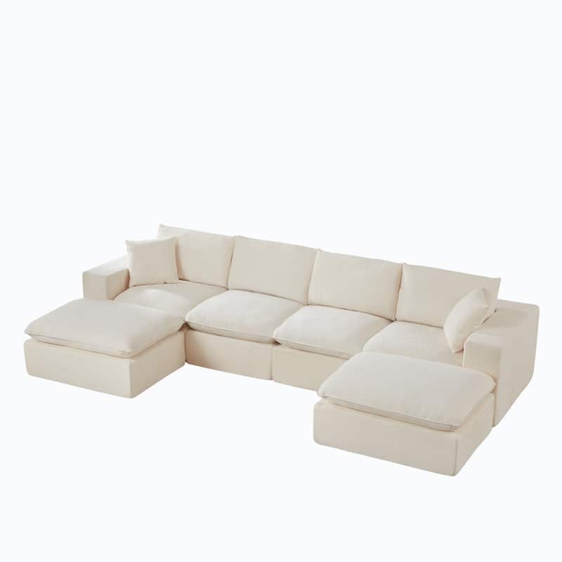 137.89" Modern Chenille Comfy Sectional Cloud Sofa with Two Pillows
