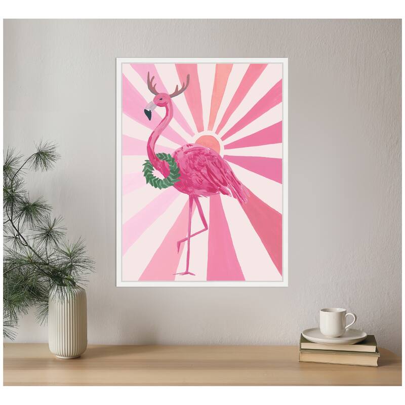 Kate and Laurel Framed Canvas Festive Flamingo by Teju Reval