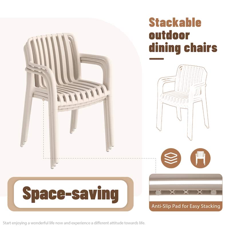 Outdoor Stackable Plastic Chairs Dining Chair Set 4-Piece Lightweight Armchair