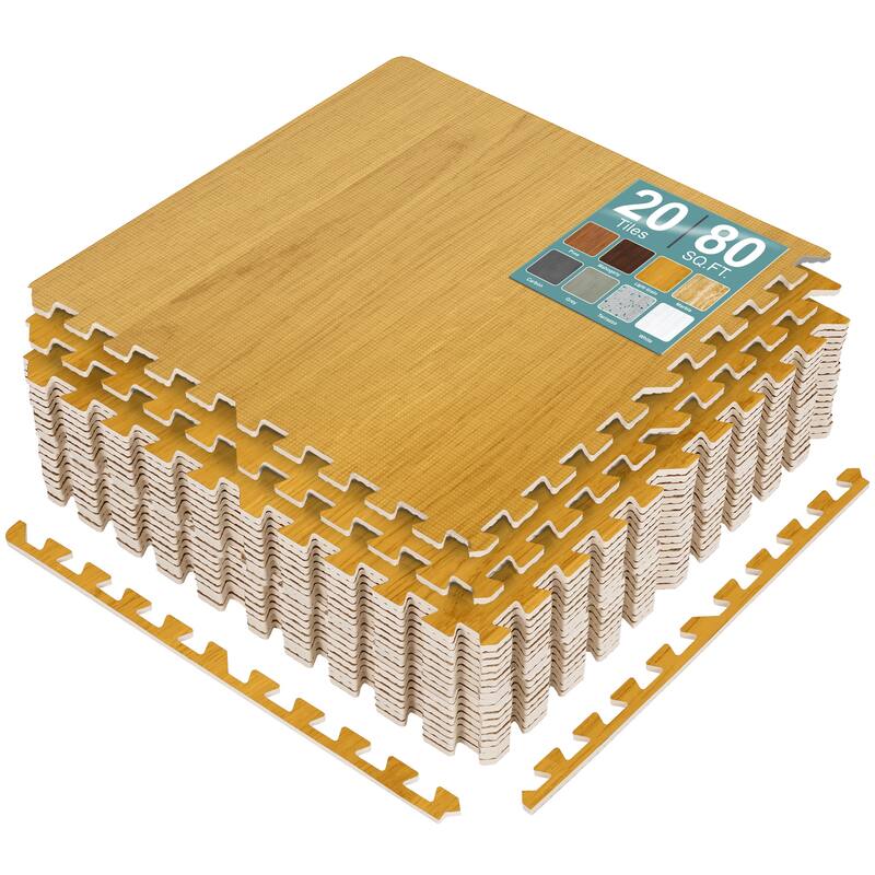 Sorbus 80 Sq. Ft. Wood Grain Floor Tiles Foam Mat EVA Interlocking Mats Tile 3/8-Inch-Thick Wood Puzzle Exercise Mats. - Golden Brown