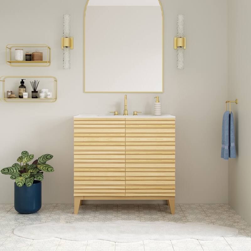 Cascade 30" Freestanding Bathroom Vanity In Natural Oak With 3-Hole Widespread Sink Top - 30