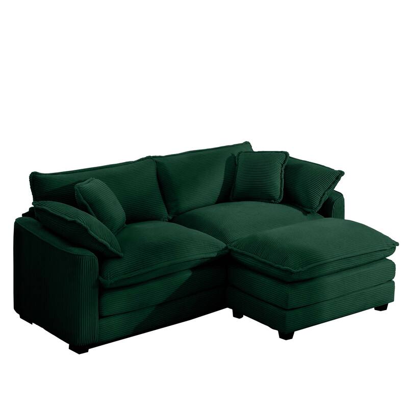 GDFStudio - Quill Textured Corduroy L-Shaped Two-Seater Sofa and 1 Ottoman