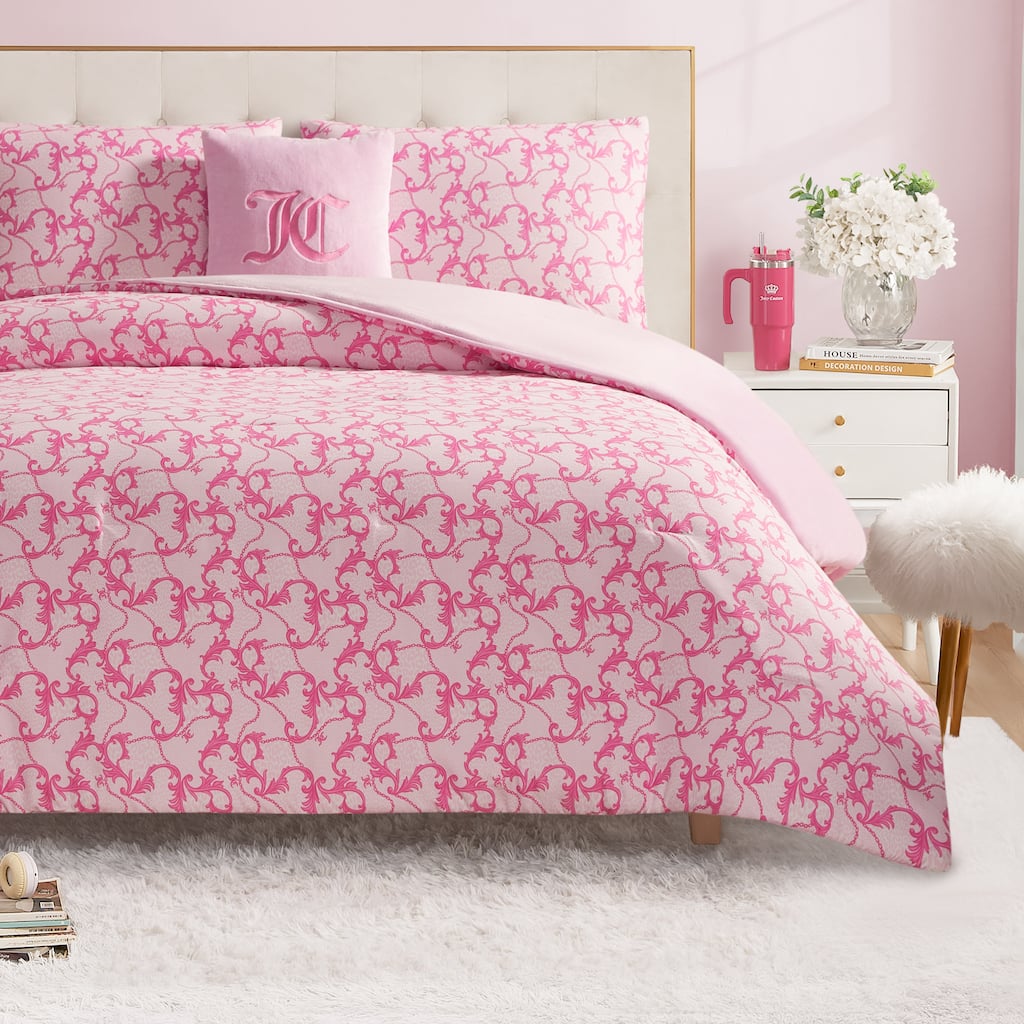 Juicy Couture Solid Plush Reversible Gothic Leopard Comforter Sets