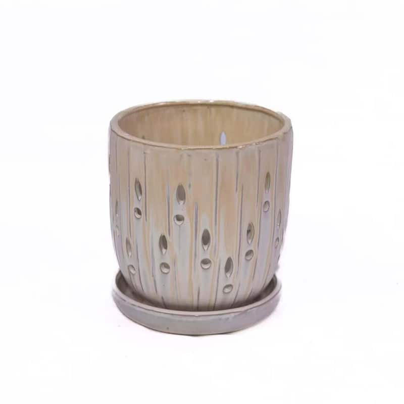 Set of 2 Ceramic Flowerpot with Drainage Hole, 8" Modern Planter for Patio, Garden, Windowsill