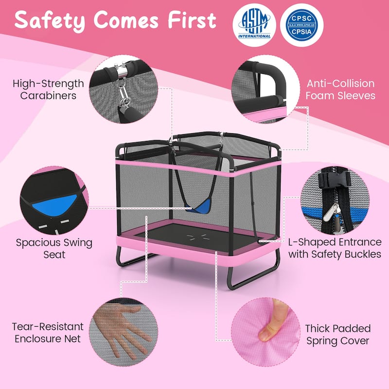 6 FT Kids Trampoline with Swing and Horizontal Bar and Padded Spring Cover for Indoor or Outdoor