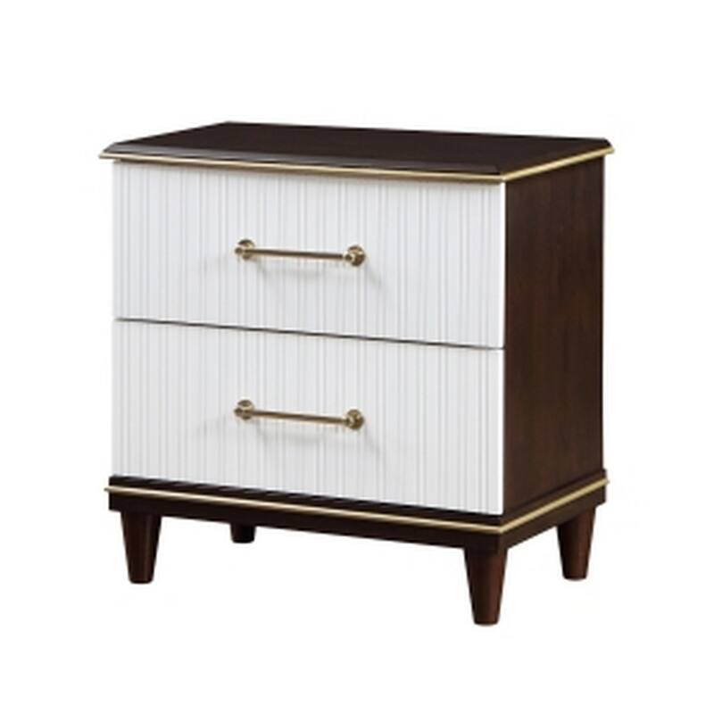 White/Brown 2 Drawer 17 in. W Nightstand with Sturdy Hardware and Ample Storage