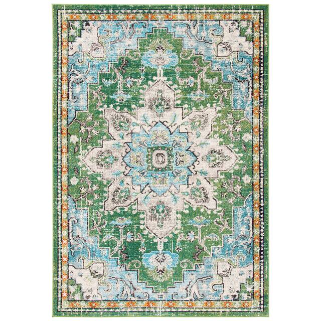 SAFAVIEH Madison Diederike Boho Medallion Distressed Rug - 2'2" x 4' - Green/Turquoise