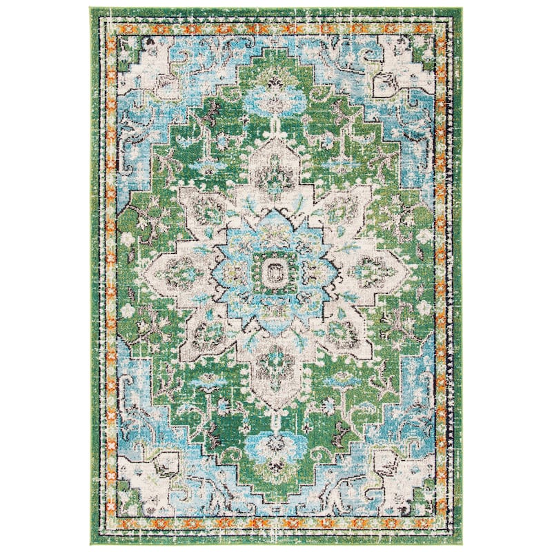 SAFAVIEH Madison Diederike Boho Medallion Distressed Rug - 2'2" x 4' - Green/Turquoise