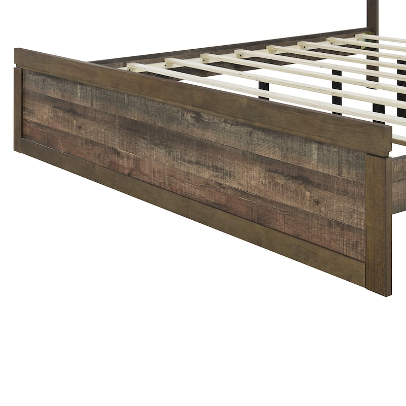 Vintage Farmhouse Style Platform Bed with 10 Wooden Slats Support for Bedroom