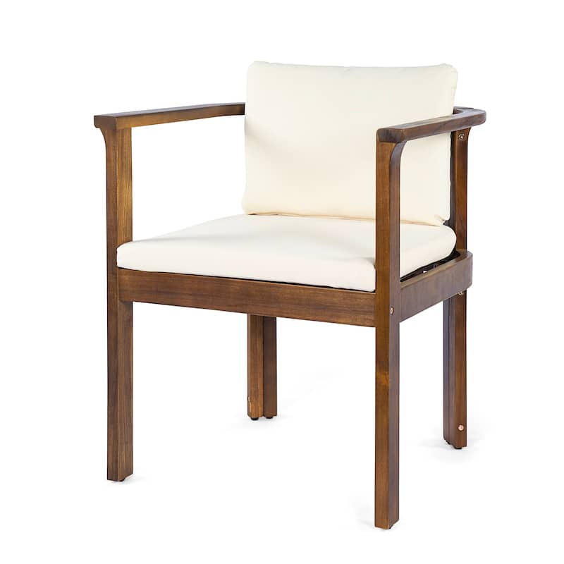 Christopher Knight Home - 5-Piece Outdoor Acacia Wood Dining Set with Curved Arm Chairs & Slat Round Table