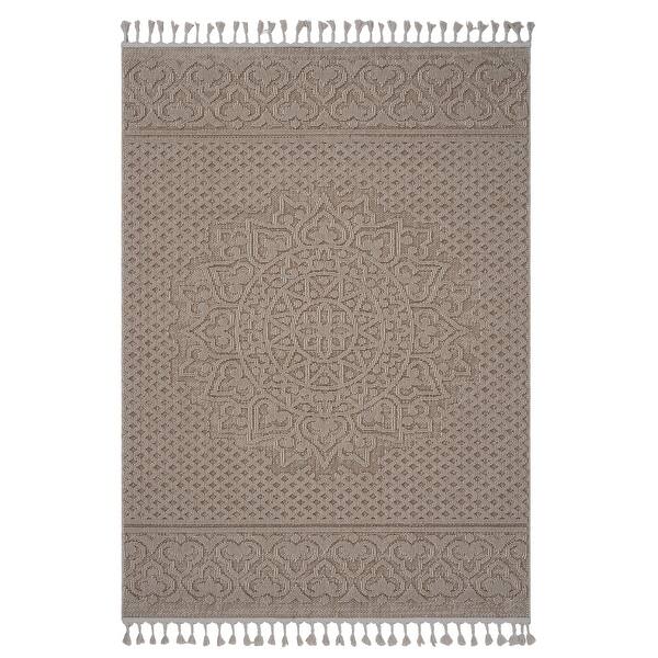 slide 2 of 7, LOOM & LUXE Collection Beige/Medallion Indoor/Outdoor Area Rug 120" D x 93" W x 0.28" H