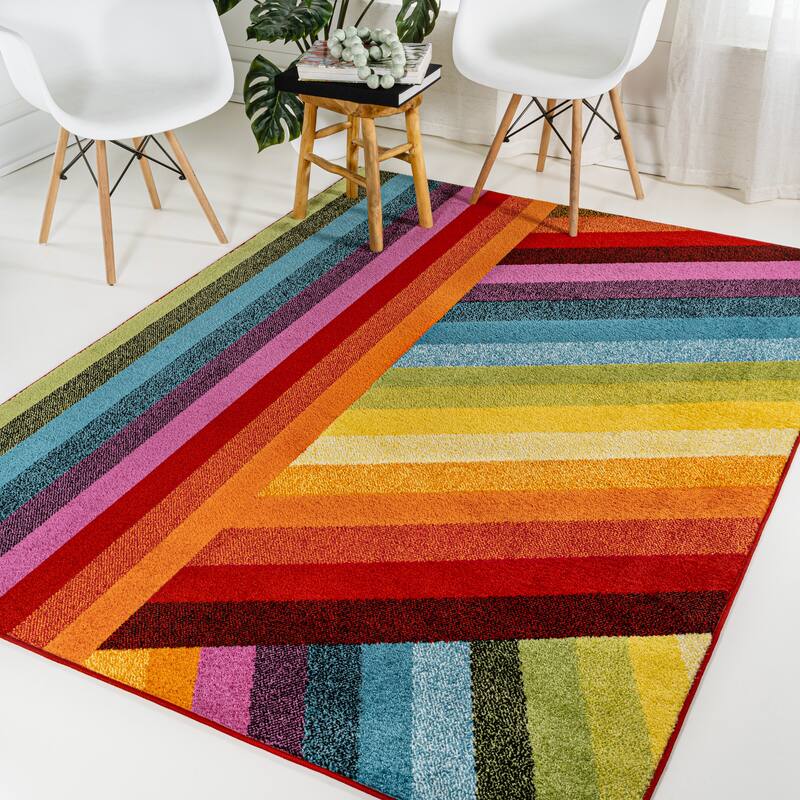 JONATHAN Y Kingdarr Rainbow Contemporary Stripe Multi Area Rug