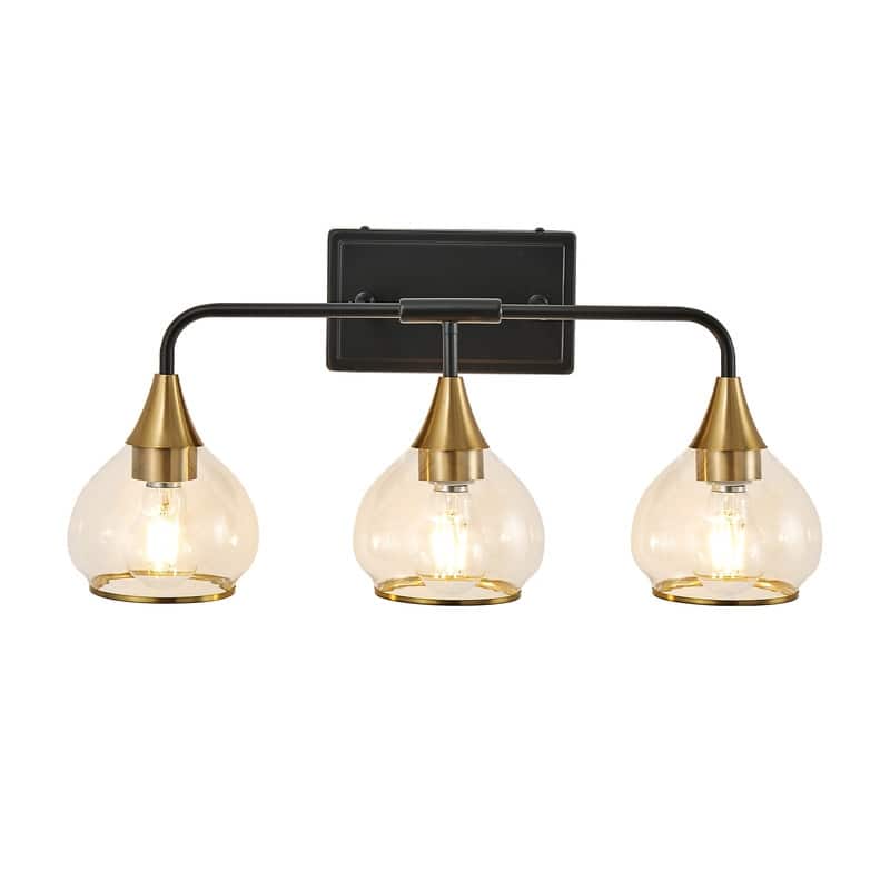 Modern Black and Gold Vanity Wall Sconce with Clear Glass Shades Industrial Bathroom Light Fixture (Bulb Not Included)