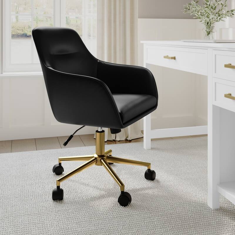 Martha Stewart Rayna Upholstered Swivel Office Chair with Metal Frame