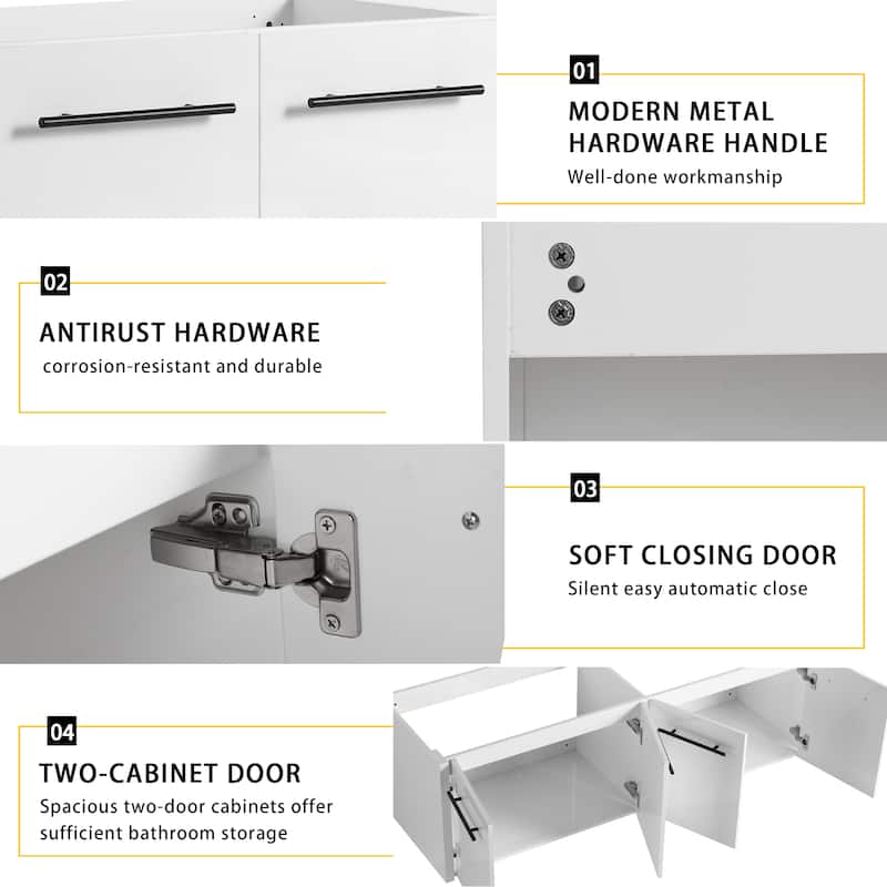 Modern 60 Inch Wall-Mounted Bathroom Vanity Base with Soft-Close Doors, No Sink Included