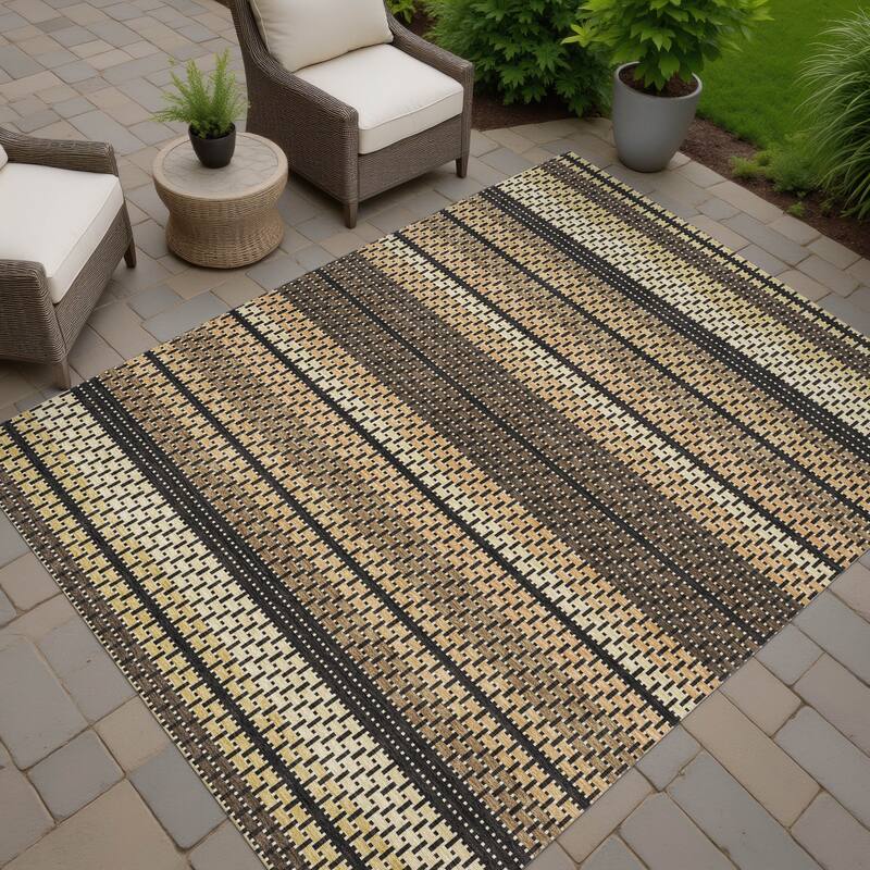 Machine Washable Indoor/ Outdoor Boho Stripe Chantille Rug