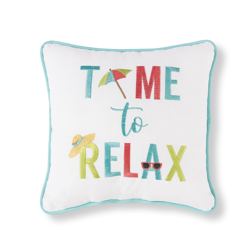 10" x 10" Time To Relax Embroidered Small Petite Throw Pillow