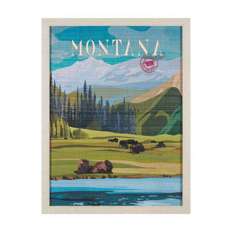 Montana Go USA by Mercana Studio a Hand Embellished Framed Art Print Series - 33 x 43 - Brown