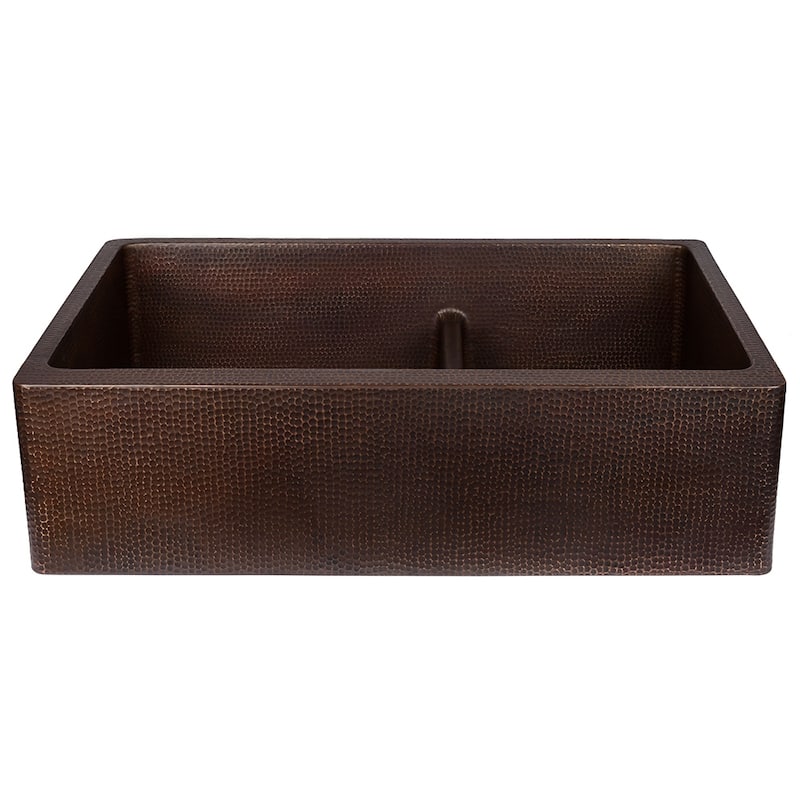 33-in Hammered Copper Apron Front 60/40 Double Basin Kitchen Sink with Short 5-in Divider (KA60DB33229-SD5)