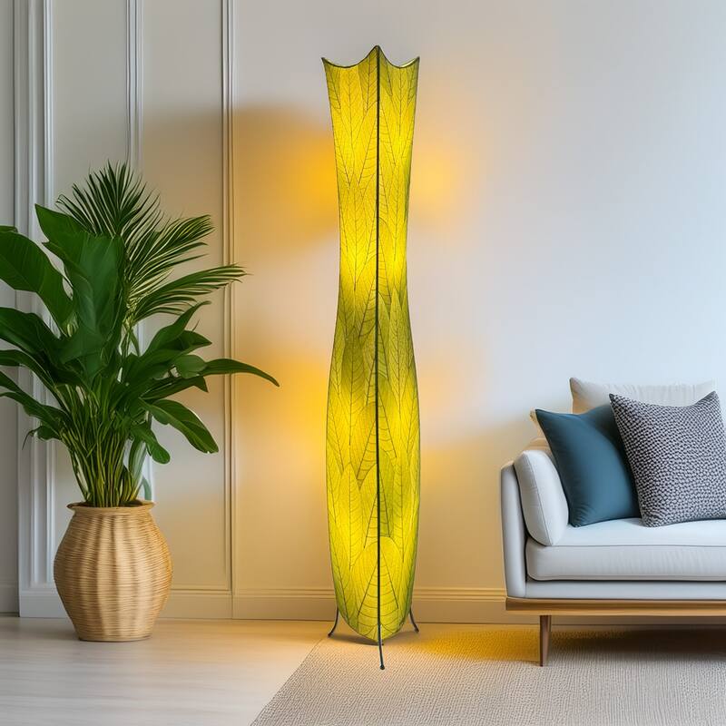 Eangee Handmade Flowerbud Giant Floor Lamp, Cocoa Leaves Shade, 13 x 13 x 72 in. - Green