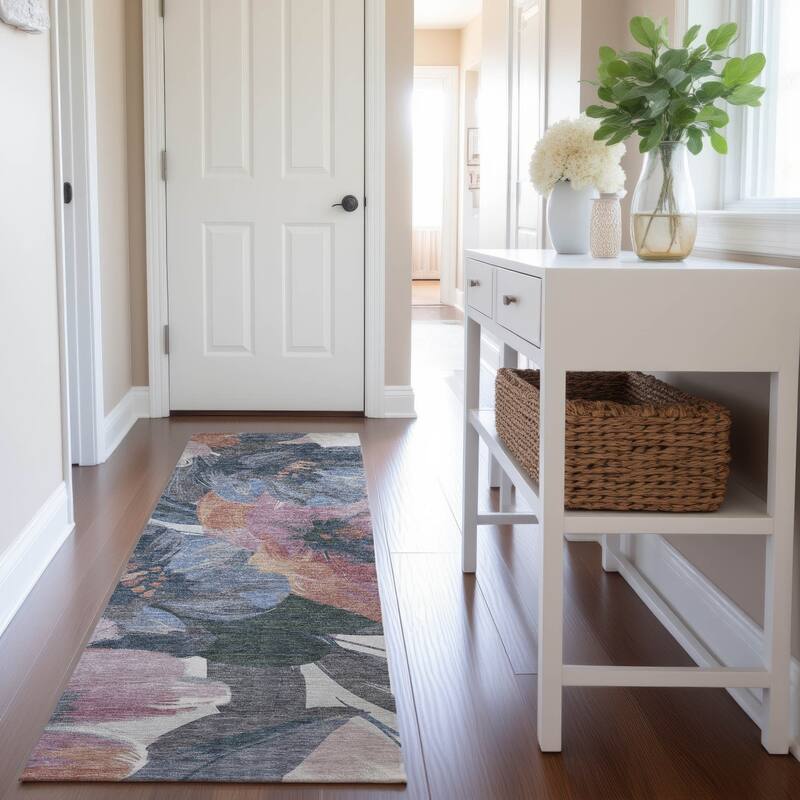 Premium Washable Super Soft Modern Floral Mayfield Rug - Pewter - 2'3" x 7'6"