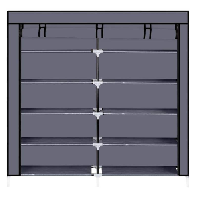 6 Tiers Portable Shoe Rack Closet Fabric Cover,Gray - Grey