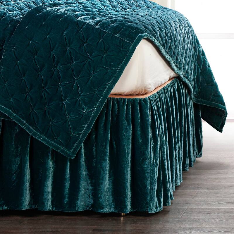 HiEnd Accents Stella Faux Silk Velvet Romantic Western Bedding 1 Piece Bed Skirt - King - Teal