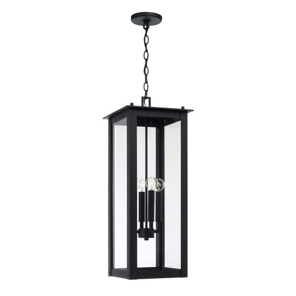 slide 2 of 10, 11" W x 28.5" H 4-Light Outdoor Rectangular Hanging Lantern with Clear Glass - 11"W x 28.5"H Black