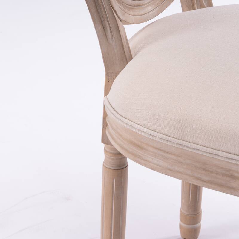 Roomfitters French Style Solid Wood Frame Linen Fabric Rattan Back Dining Chair,Set of 2,Cream