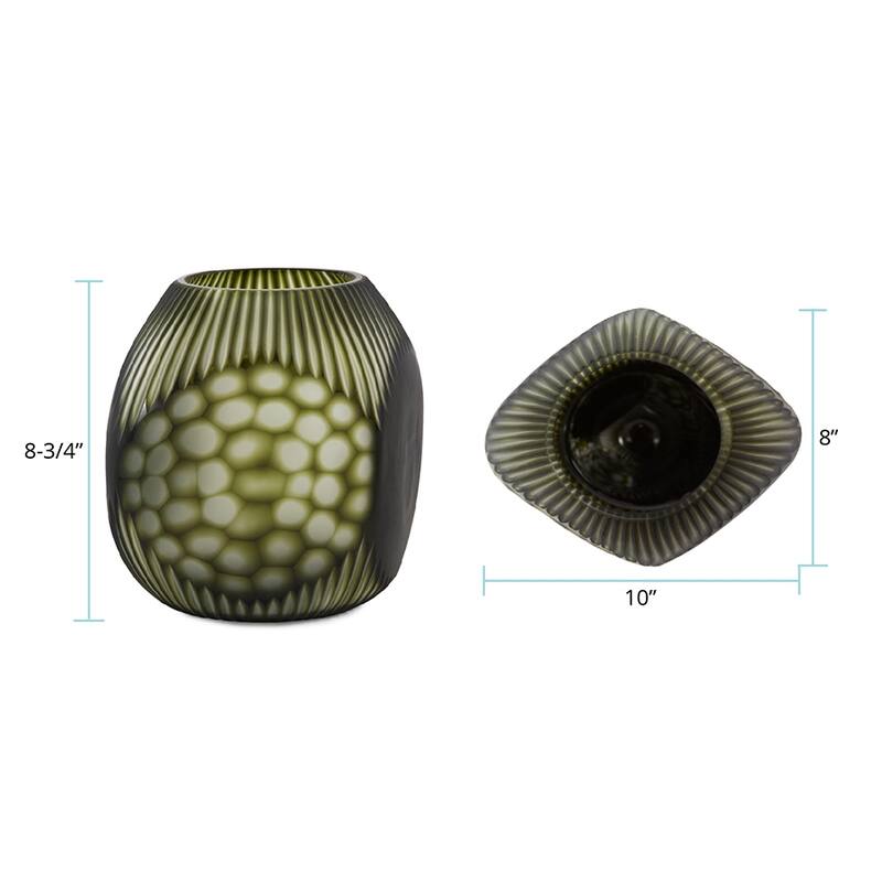 Allan Andrews Contemporary Four Sided Patterned Green Glass Vase